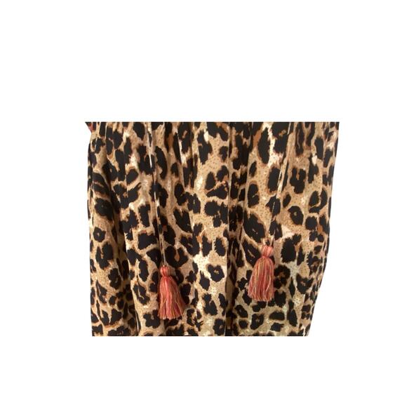 THML Embroidered Boho Top Small Leopard Print Mixed Pattern Tassel Blouse Artsy - Picture 6 of 11